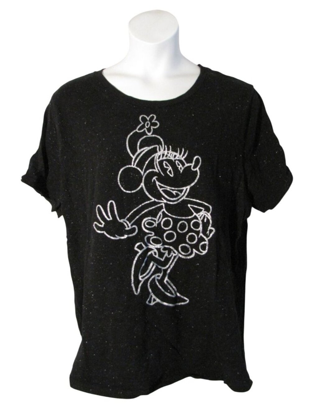 Disney Parks Disneyworld 2X Black Silver Sparkle Minnie Mouse Tee Shirt T-Shirt